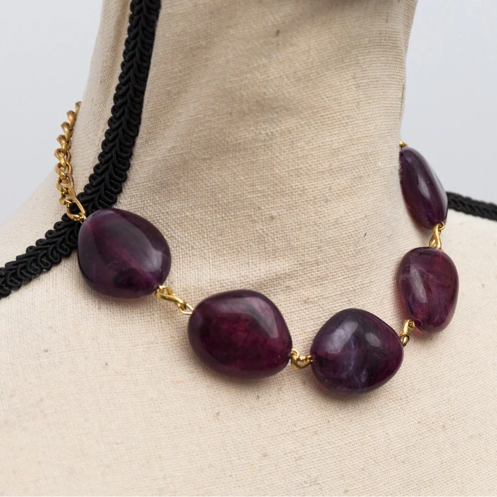 Choker length necklace with faux stone marble look chunky with gold tone Merona - Picture 5 of 11